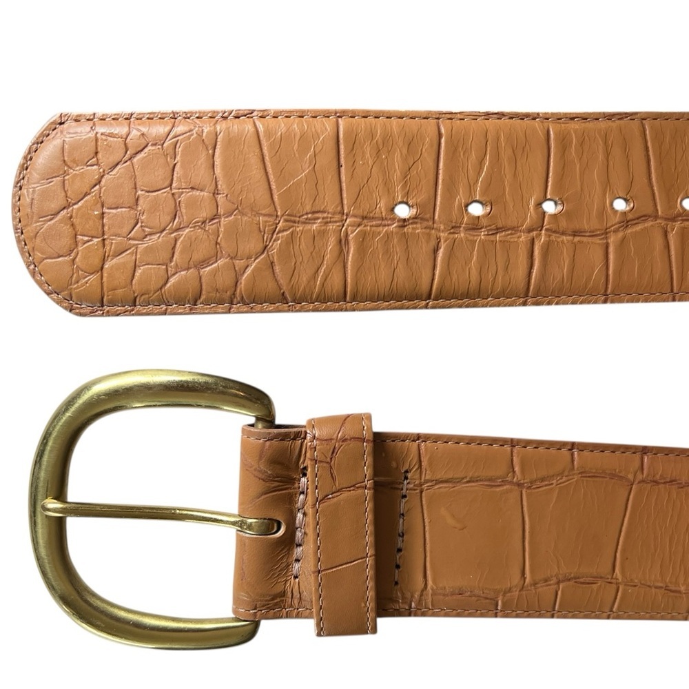 Vintage Eddie Bauer Tan Imported Alligator Wide Textured Belt - Picture 3 of 8
